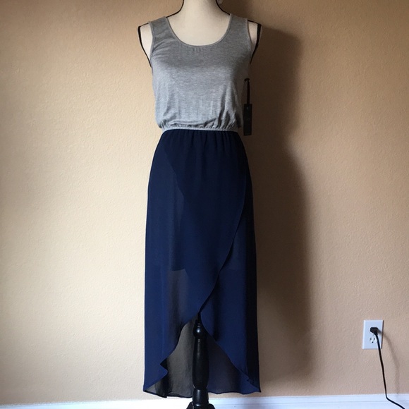 Dex high low navy blue gray midi dress S - Picture 2 of 7